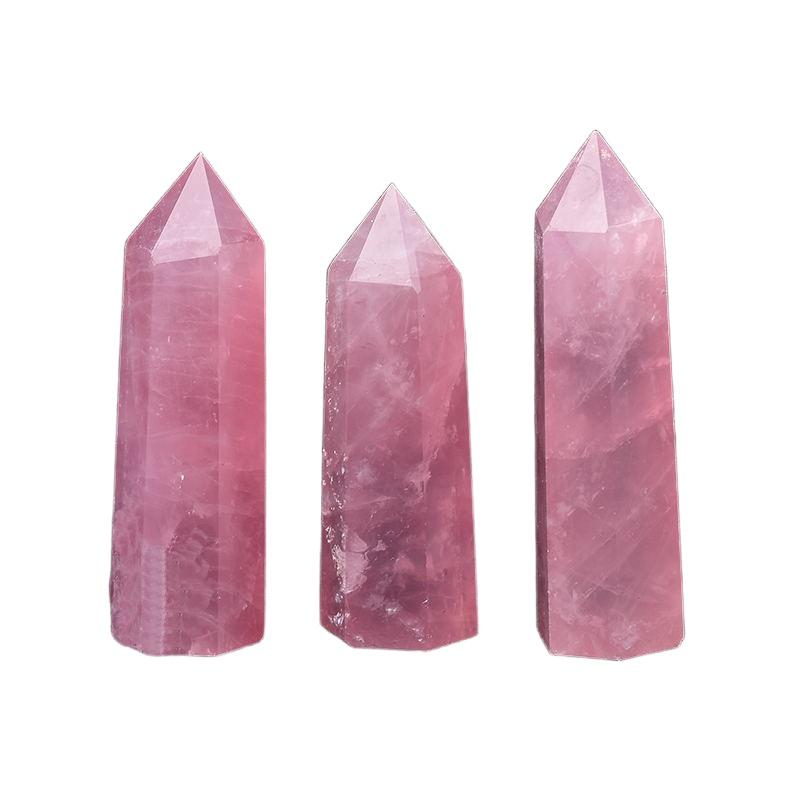 Wholesale natural rose quartz tower, polished pink crystal point wand for healing decor