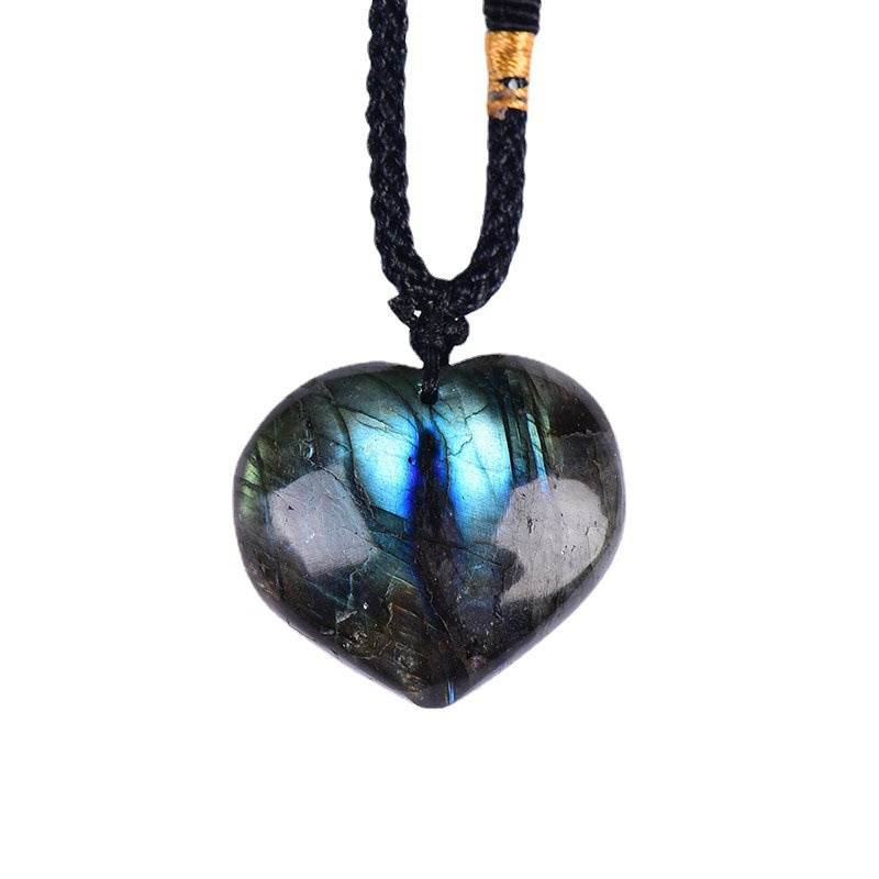 Natural Labradorite Heart Pendant, Blue Flash Crystal Heart Necklace With Braided Cord Wholesale