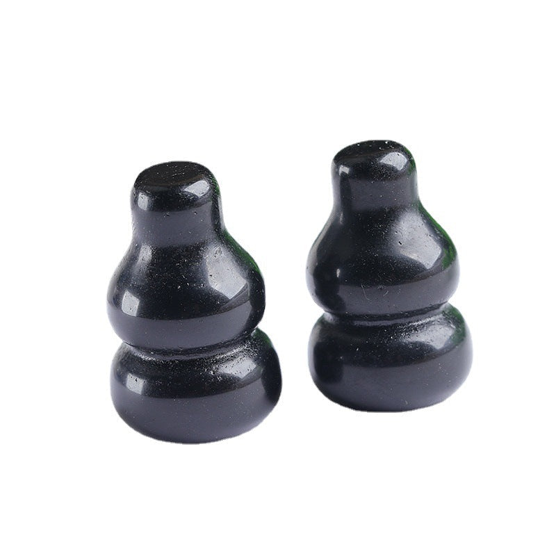 Pair of Polished Obsidian Gourd Crystal Calabash