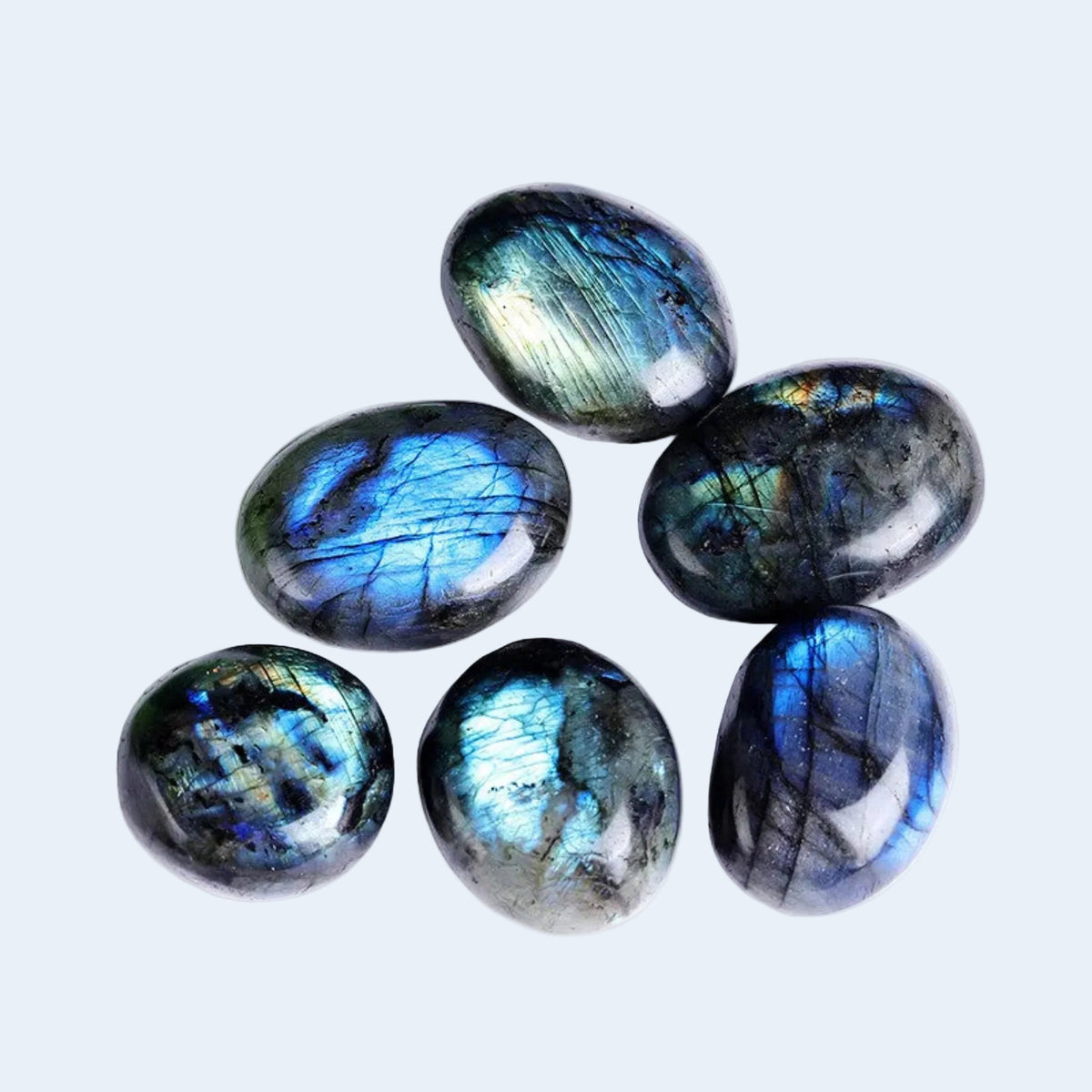 Wholesale polished flash labradorite palm stone natural blue flash crystal bulk for shop resale home decor