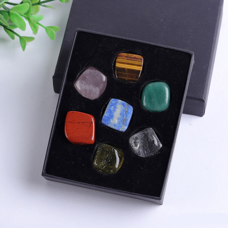 7 Chakra Natural Mixed Gemstone Square Tumble Set Gift Box Wholesale