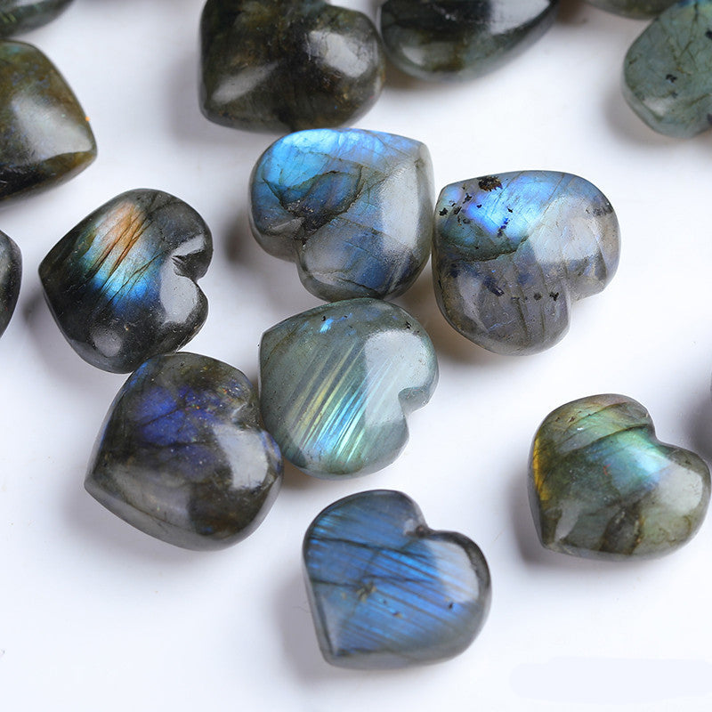 Assorted Labradorite Hearts Natural Flashy Crystal Closeup