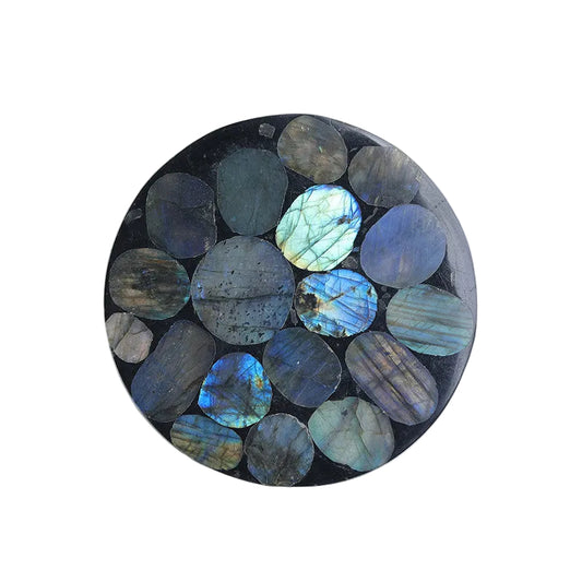 Blue Flash Labradorite Resin Disc Coaster Wholesale Natural Gemstone Inlaid Coaster