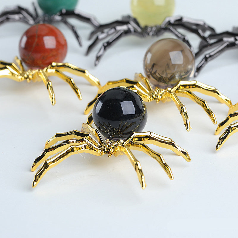 Bulk Gemstone Crystal Spider Decor with Golden Alloy Legs