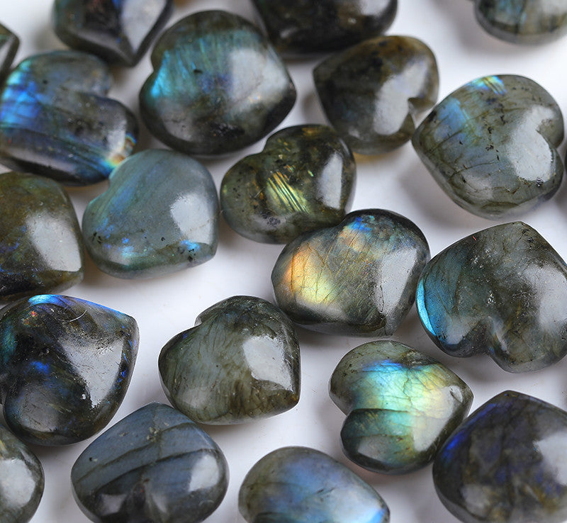 Bulk Polished Labradorite Heart Stones With Blue Flash