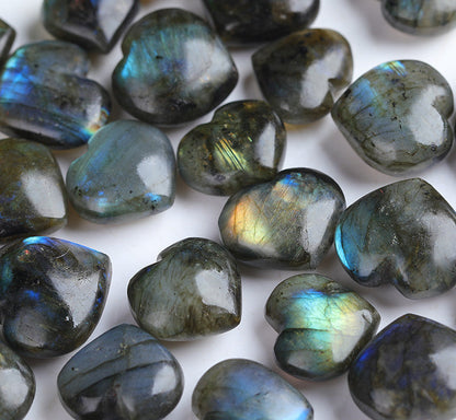 Bulk Polished Labradorite Heart Stones With Blue Flash