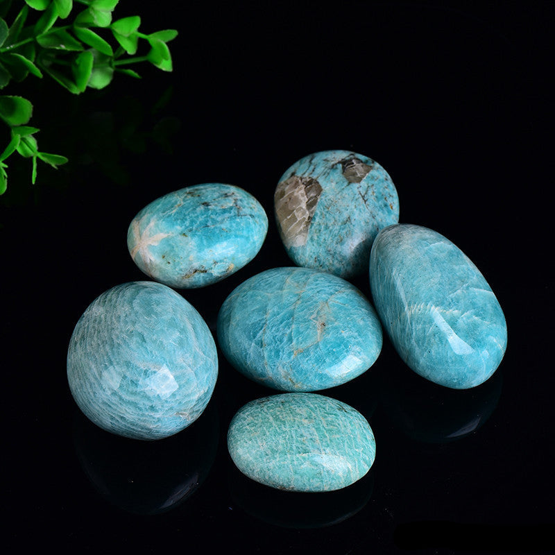 Bulk stacked natural amazonite palm worry stones, wholesale tumbled crystal for resale