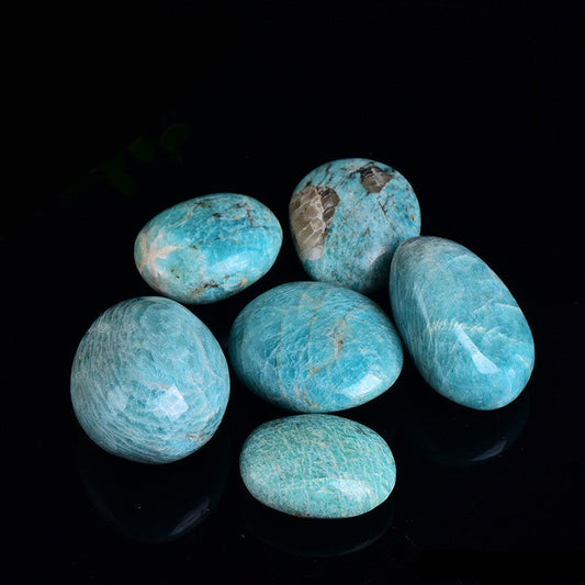 Bulk stacked natural amazonite palm worry stones, wholesale tumbled crystal for resale
