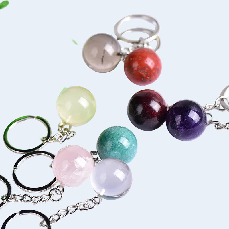 Natural Crystal Sphere Keychain Crystal Ring Wholesale