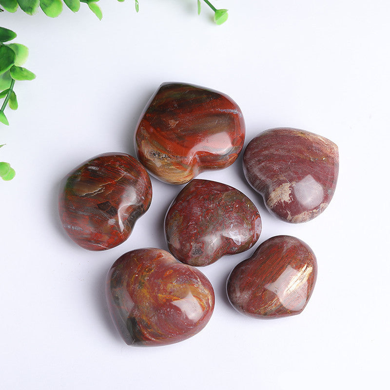 Group of Smooth Petrified Wood Heart Gemstones
