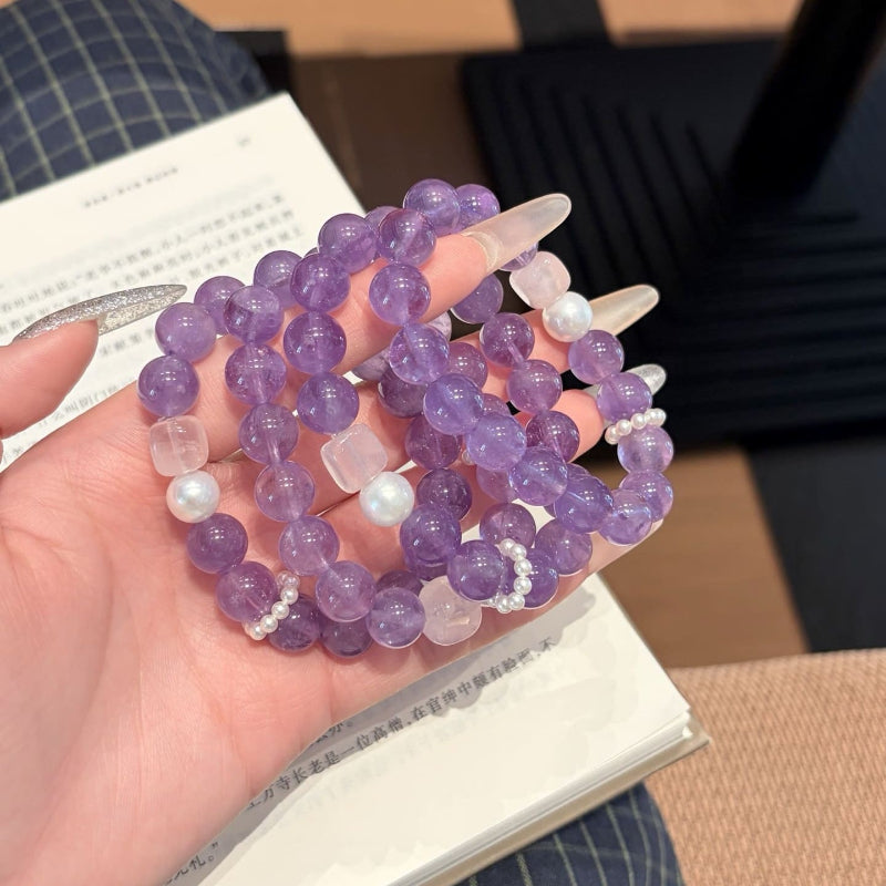 Hand‑made amethyst rose quartz beaded bracelet with gold metal accents, wholesale bulk