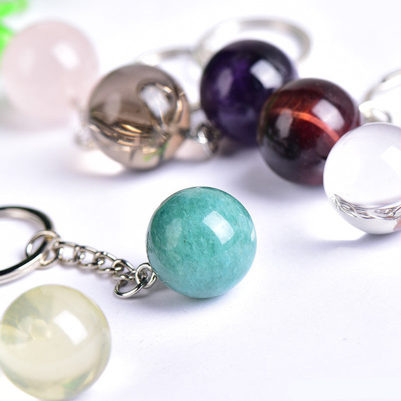 Natural Crystal Sphere Keychain Crystal Ring Wholesale