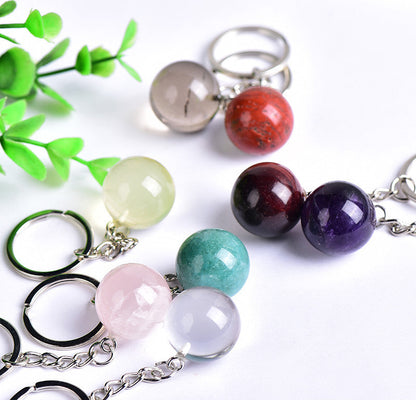 Natural Crystal Sphere Keychain Crystal Ring Wholesale