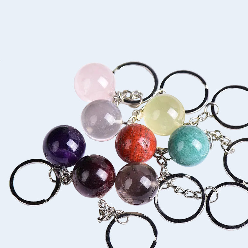 Natural Crystal Sphere Keychain Crystal Ring Wholesale