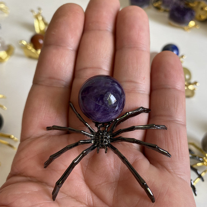 Natural Crystal Spider Ornament with Amethyst Sphere