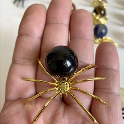 Natural Crystal Spider Ornament with Black Obsidian Sphere