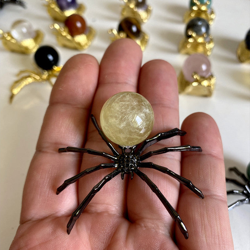 Natural Crystal Spider Ornament with Citrine Sphere