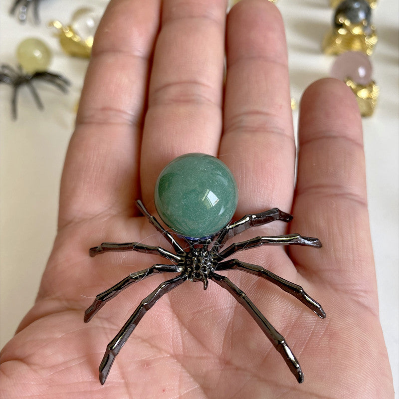 Natural Crystal Spider Ornament with Green Aventurine Sphere