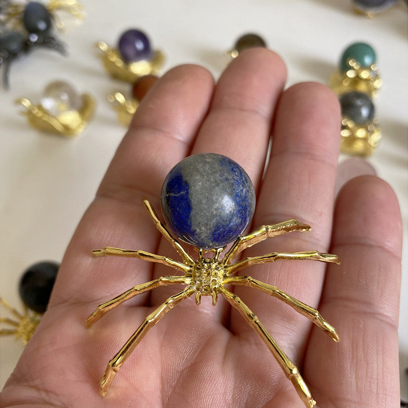 Natural Crystal Spider Ornament with Lapis Lazuli Sphere