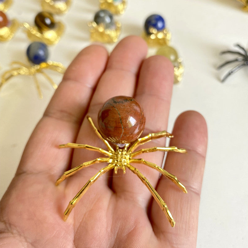 Natural Crystal Spider Ornament with Red Jasper Sphere