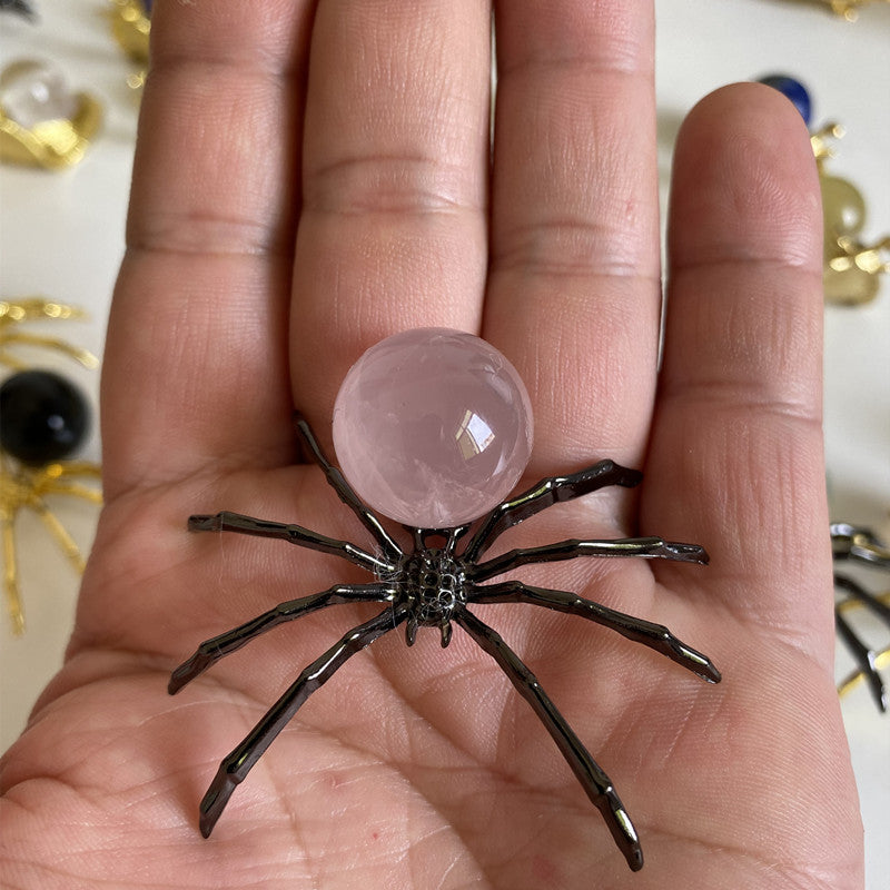 Natural Crystal Spider Ornament with Rpse Quartz Sphere