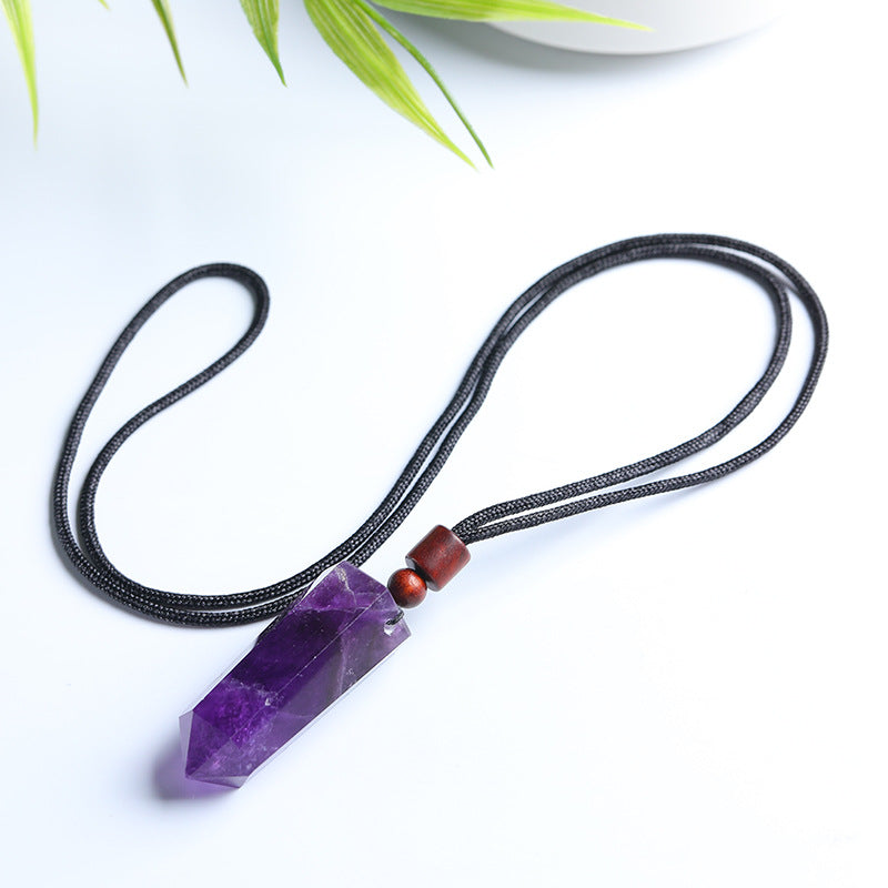 Natural polished crystal tower pendant with wooden bead adjustable necklace cord, crystal jewelry making supply bulk wholesale