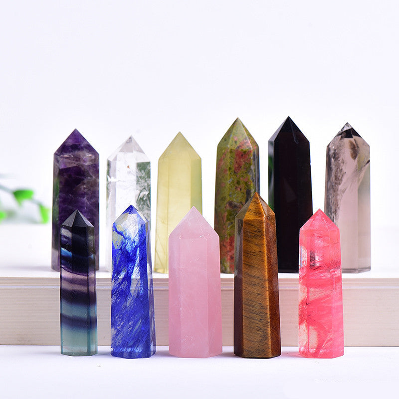 Wholesale natural crystal tower points bulk assortment, polished hexagonal crystal wands in various stones