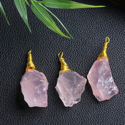 Wholesale Natural Raw Rose Quartz Wire Wrap Crystal Pendant
