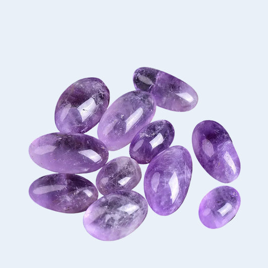 Wholesale polished tumbled amethyst stones. Smooth natural amethyst tumbles for crystal healing
