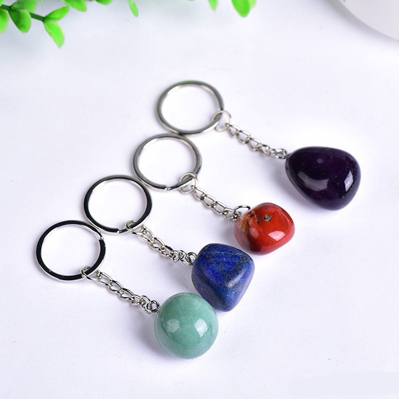 Natural Tumbled Crystal Palm Stone Keychain Wholesale