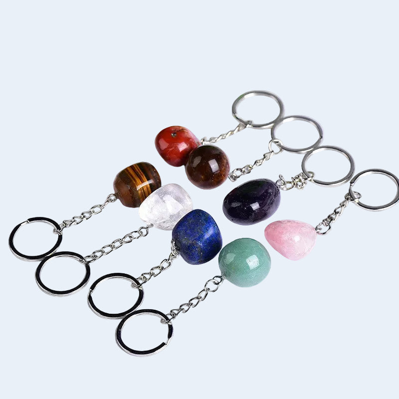 Natural Tumbled Crystal Palm Stone Keychain Wholesale