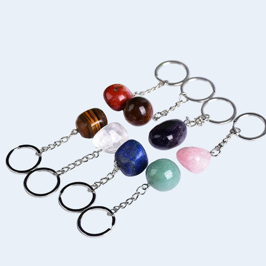 Natural Tumbled Crystal Palm Stone Keychain Wholesale