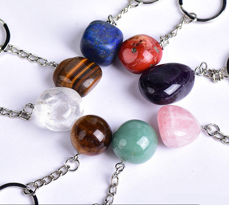 Natural Tumbled Crystal Palm Stone Keychain Wholesale