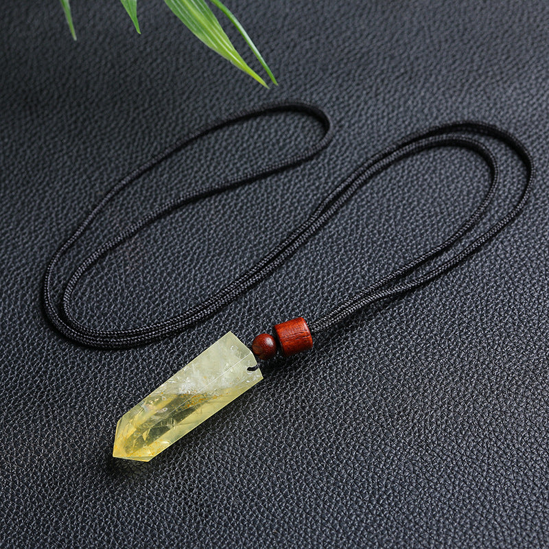 Natural polished crystal tower pendant with wooden bead adjustable necklace cord, crystal jewelry making supply bulk wholesale