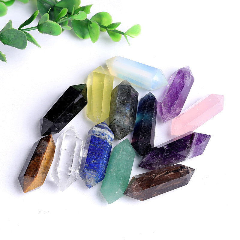 Wholesale mixed natural double terminated crystal points, polished multi-color gemstone double point tower bulk for resale jewelry making