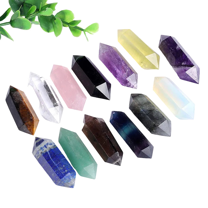 Wholesale mixed natural double terminated crystal points, polished multi-color gemstone double point tower bulk for resale jewelry making