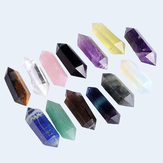 Wholesale mixed natural double terminated crystal points, polished multi-color gemstone double point tower bulk for resale jewelry making