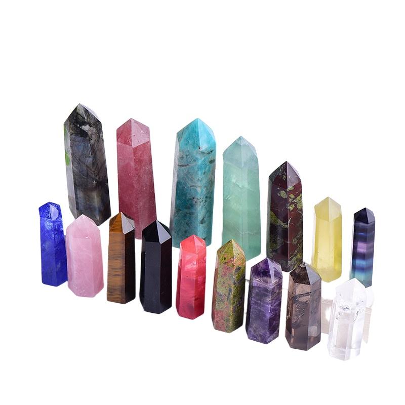 Wholesale natural crystal tower points bulk assortment, polished hexagonal crystal wands in various stones