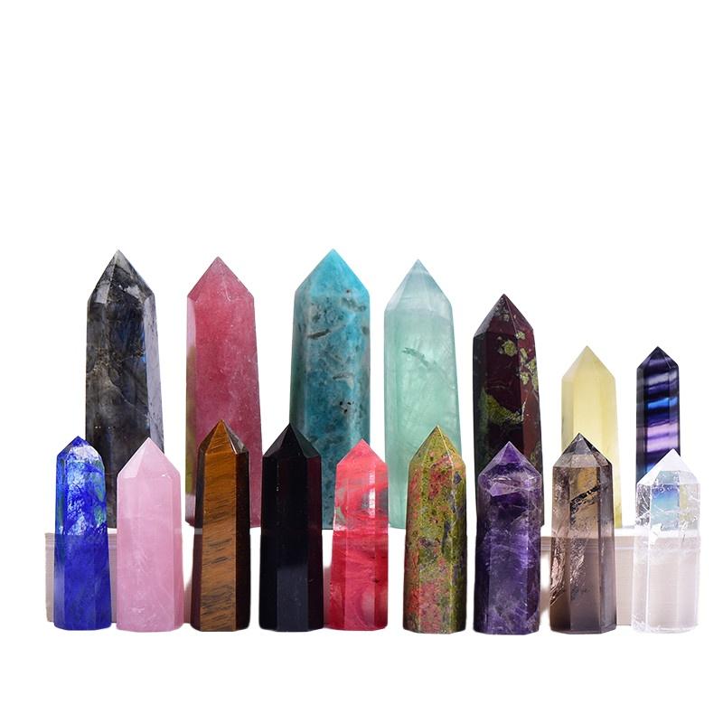 Wholesale natural crystal tower points bulk assortment, polished hexagonal crystal wands in various stones
