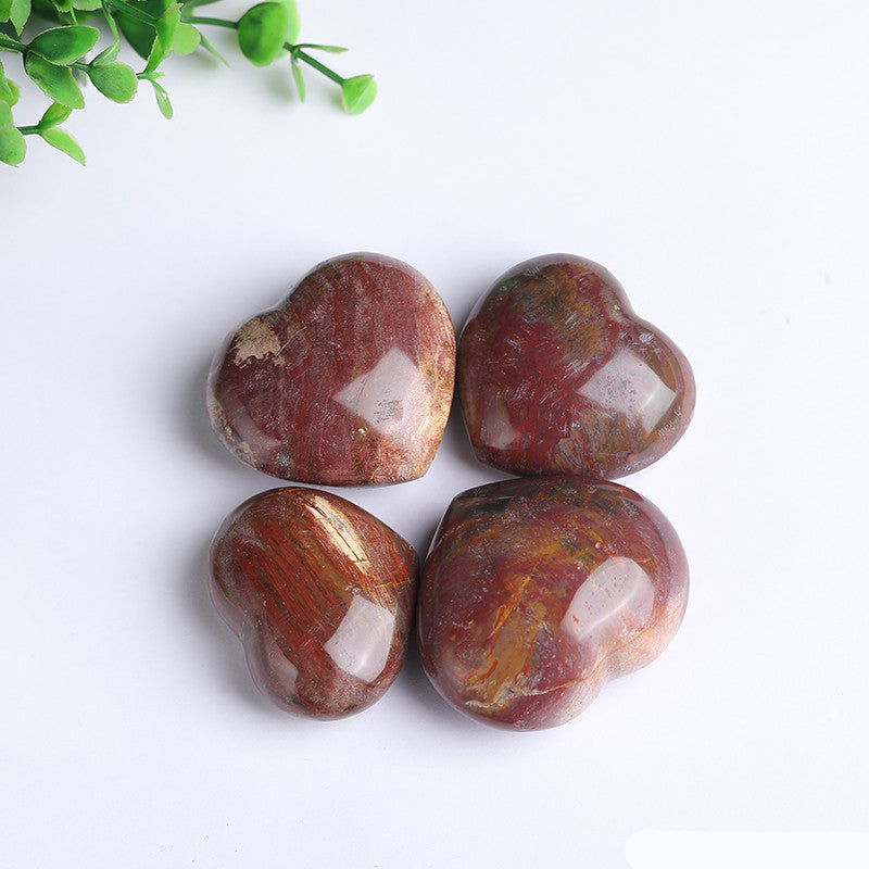 Petrified Wood Heart Crystal Specimens Closeup