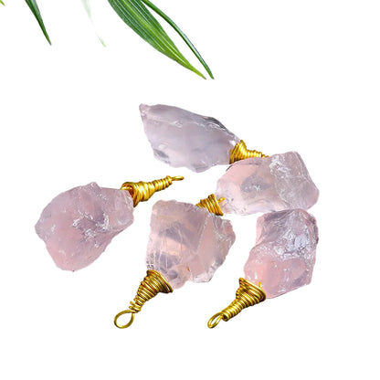 Wholesale Natural RawRose Quartz Raw Stone Pendants
