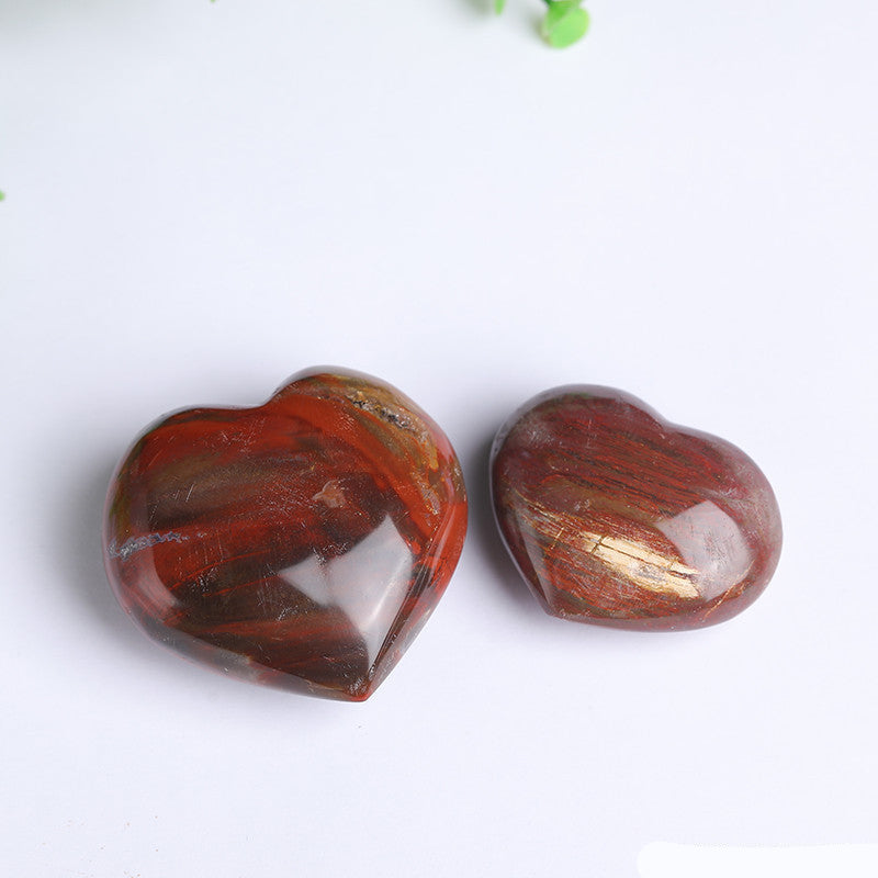 Two Polished Petrified Wood Heart Stones