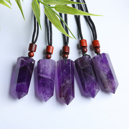Natural polished crystal tower pendant with wooden bead adjustable necklace cord, crystal jewelry making supply bulk wholesale