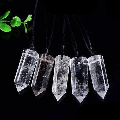 Wholesale mixed natural crystal tower point pendants, clear quartz, with adjustable cord, bulk crystal jewelry for resale