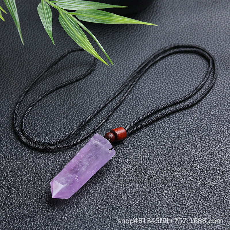 Natural polished crystal tower pendant with wooden bead adjustable necklace cord, crystal jewelry making supply bulk wholesale