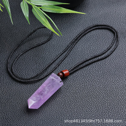 Natural polished crystal tower pendant with wooden bead adjustable necklace cord, crystal jewelry making supply bulk wholesale