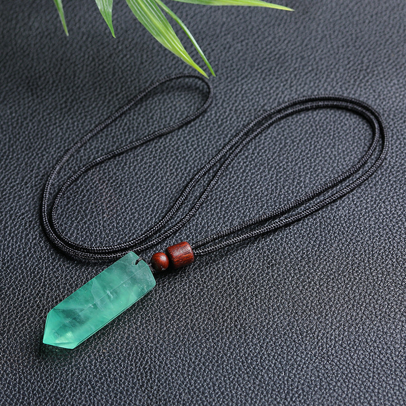 Natural polished crystal tower pendant with wooden bead adjustable necklace cord, crystal jewelry making supply bulk wholesale