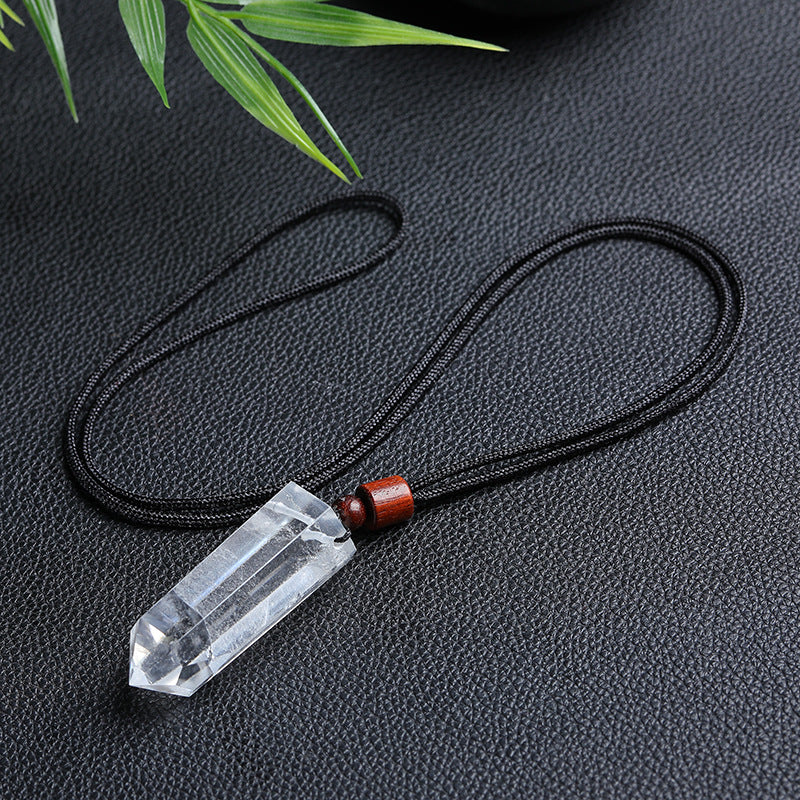 Natural polished crystal tower pendant with wooden bead adjustable necklace cord, crystal jewelry making supply bulk wholesale