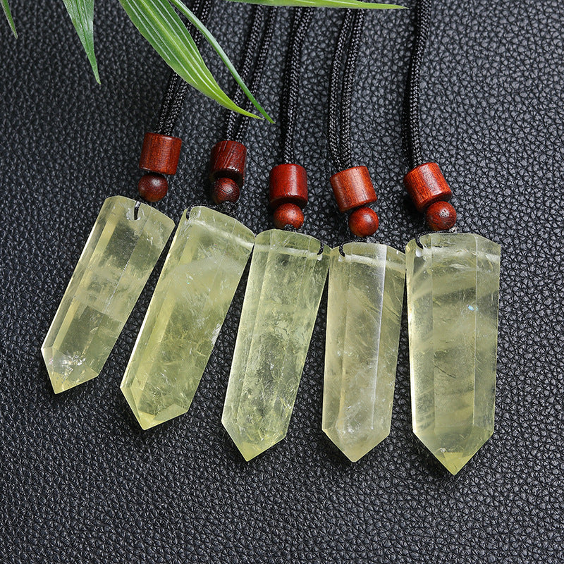 Natural polished crystal tower pendant with wooden bead adjustable necklace cord, crystal jewelry making supply bulk wholesale
