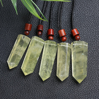 Natural polished crystal tower pendant with wooden bead adjustable necklace cord, crystal jewelry making supply bulk wholesale